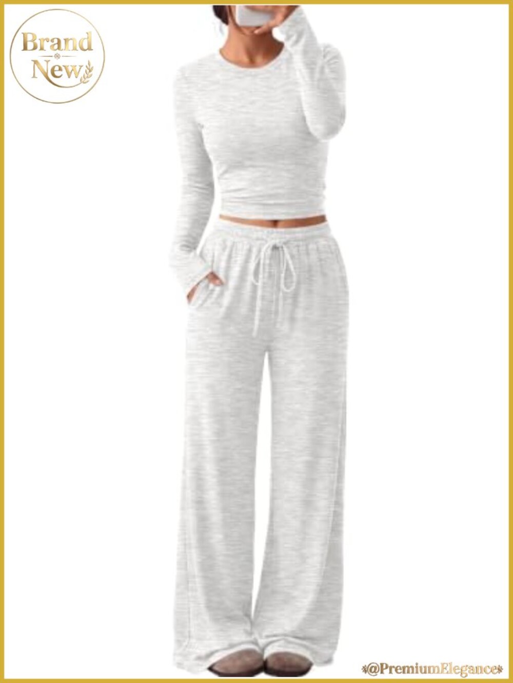 Women's 2 Piece Lounge Set Long Sleeve Ruched Top Wide Leg Pants with Pockets